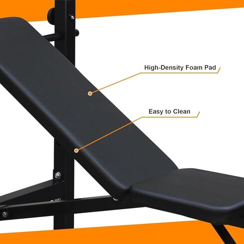 Adjustable Weight Bench Press Set with Squat Rack - 330 lbs Capacity - Collapsible Multifunctional Home Gym Bench - Preacher Wave Pad, Leg Developer, 5-Level Barbell Stand - For Full Body Strength Training in Kuwait