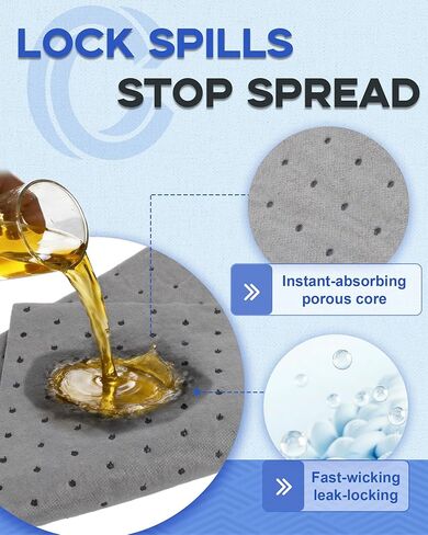 100 Pack 13"x9.8" Oil Absorbent Mat Pad New Upgrade | Heavy-Duty Absorption for Oil, Coolant & Liquids | Use in Home Garage, Workshop, Workbench & Under Sink | Spill Pads in Kuwait