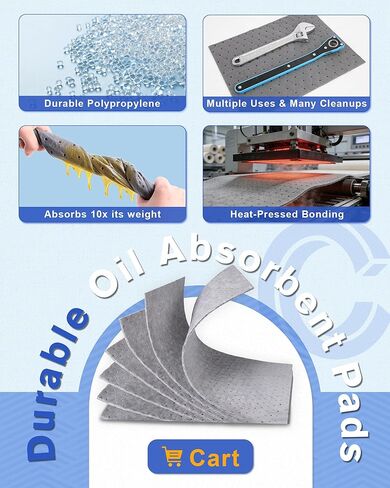 100 Pack 13"x9.8" Oil Absorbent Mat Pad New Upgrade | Heavy-Duty Absorption for Oil, Coolant & Liquids | Use in Home Garage, Workshop, Workbench & Under Sink | Spill Pads in Kuwait