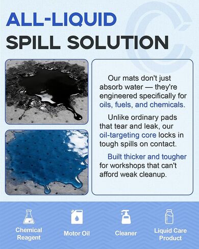 100 Pack 13"x9.8" Oil Absorbent Mat Pad New Upgrade | Heavy-Duty Absorption for Oil, Coolant & Liquids | Use in Home Garage, Workshop, Workbench & Under Sink | Spill Pads in Kuwait