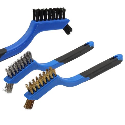 3PCS Durable Wire Brush Set,Brass Stainless Steel Nylon,Curved Handle Brush for Cleaning Rust Removal in Holes DIY Enthusiasts(Grey) in Saudi Arabia