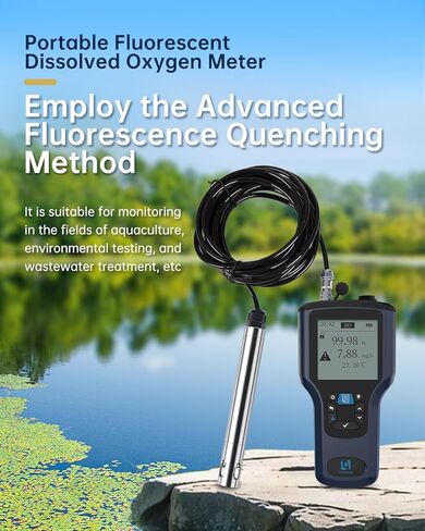 LOHAND Portable Fluorescent Dissolved Oxygen Meter, 0.01mg/L High Precision, Professional Digital Dissolved Oxygen Tester for Aquaculture/Wastewater Treatment, Range:0-20mg/L in Kuwait