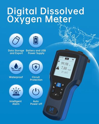 LOHAND Portable Fluorescent Dissolved Oxygen Meter, 0.01mg/L High Precision, Professional Digital Dissolved Oxygen Tester for Aquaculture/Wastewater Treatment, Range:0-20mg/L in Kuwait