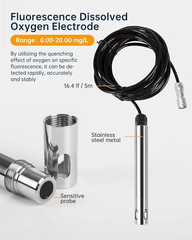 LOHAND Portable Fluorescent Dissolved Oxygen Meter, 0.01mg/L High Precision, Professional Digital Dissolved Oxygen Tester for Aquaculture/Wastewater Treatment, Range:0-20mg/L in Kuwait