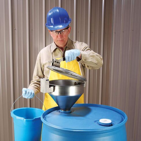 PIG Burpless Stainless Steel Drum Funnel | for 20 to 55 Gal Steel or Poly Drums w/ 2" NPT | Overfill Preventer Included | 15" L x 11.25" W x 15" H | Silver | DRM1112-NPT in Saudi Arabia