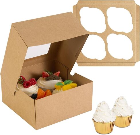 Jotique Cupcake Boxes with Window, 20 Sets 6x6x3 Kraft Paper Bakery Cookie and Muffin Boxes, Treat Pastry Food Boxes for Baked Goods in Saudi Arabia