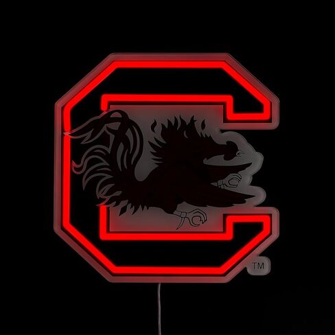 Saturday Neon Officially Licensed South Carolina Gamecocks LED Neon Sign – 13.6" W x 15" H Red-Emitting Wall Light with Adjustable Brightness, Inline Dimmer Switch, USB Powered with Outlet Adapter – College Wall Décor in Kuwait
