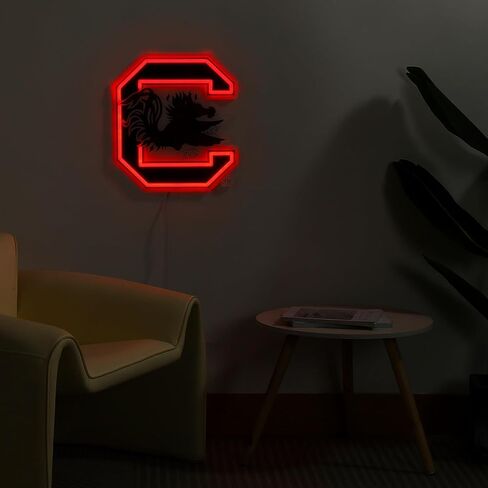 Saturday Neon Officially Licensed South Carolina Gamecocks LED Neon Sign – 13.6" W x 15" H Red-Emitting Wall Light with Adjustable Brightness, Inline Dimmer Switch, USB Powered with Outlet Adapter – College Wall Décor in Kuwait