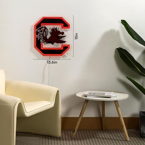Saturday Neon Officially Licensed South Carolina Gamecocks LED Neon Sign – 13.6" W x 15" H Red-Emitting Wall Light with Adjustable Brightness, Inline Dimmer Switch, USB Powered with Outlet Adapter – College Wall Décor in Kuwait