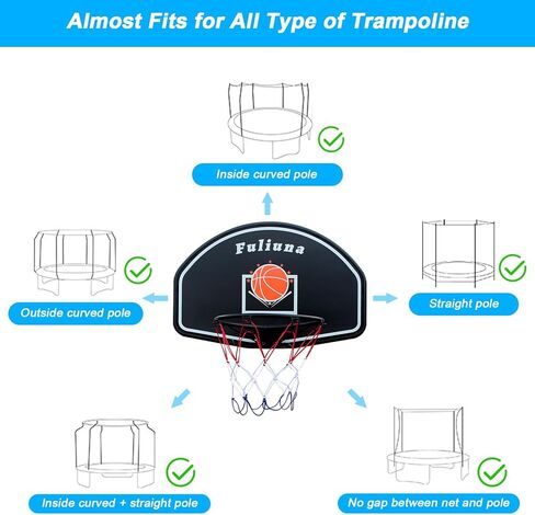 Trampoline Basketball Hoop, Fits Diameter 25mm - 32mm Straight & Curved Pole Basketball Hoop for Trampoline, Universal Trampoline Basketball Hoop Attachment with Ball, Pump and Protective Net. in Saudi Arabia