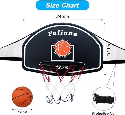 Trampoline Basketball Hoop, Fits Diameter 25mm - 32mm Straight & Curved Pole Basketball Hoop for Trampoline, Universal Trampoline Basketball Hoop Attachment with Ball, Pump and Protective Net. in Saudi Arabia