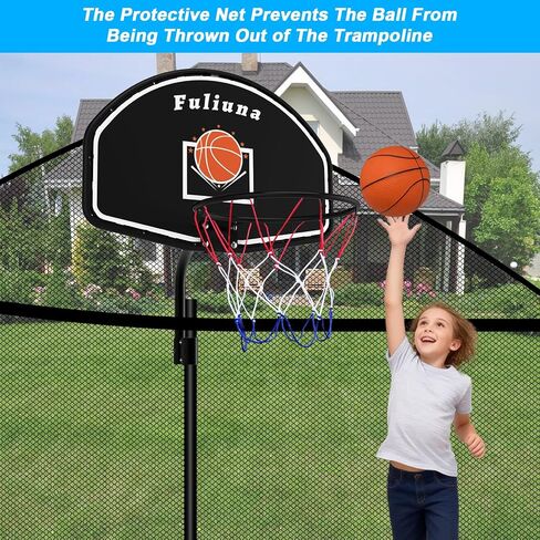 Trampoline Basketball Hoop, Fits Diameter 25mm - 32mm Straight & Curved Pole Basketball Hoop for Trampoline, Universal Trampoline Basketball Hoop Attachment with Ball, Pump and Protective Net. in Saudi Arabia