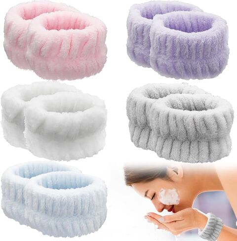 10 قطع من أربطة المعصم المصنوعة من الألياف الدقيقة لغسل الوجه، أساور معصم ناعمة ماصة للمنتجعات الصحية تحافظ على الماء بعيدًا عن الذراعين، ملحقات تنظيف البشرة وإزالة المكياج، متعددة الألوان in Kuwait