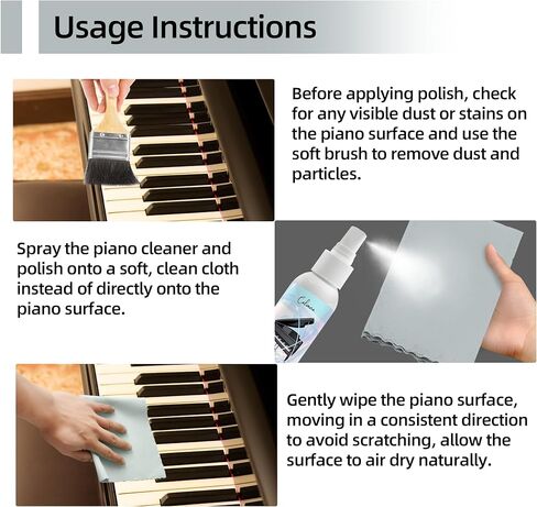 (2-Pack) 2-in-1 Piano Cleaner and Polish Kit, Includes 12x12 Microfiber Cleaning Cloth, Piano Accessories for Most Piano Surfaces, Grand Piano, Digital Piano, Baby Grand Piano, Violin, 4 OZ×2 in Saudi Arabia