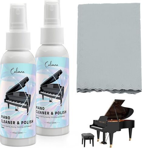 (2-Pack) 2-in-1 Piano Cleaner and Polish Kit, Includes 12x12 Microfiber Cleaning Cloth, Piano Accessories for Most Piano Surfaces, Grand Piano, Digital Piano, Baby Grand Piano, Violin, 4 OZ×2 in Saudi Arabia