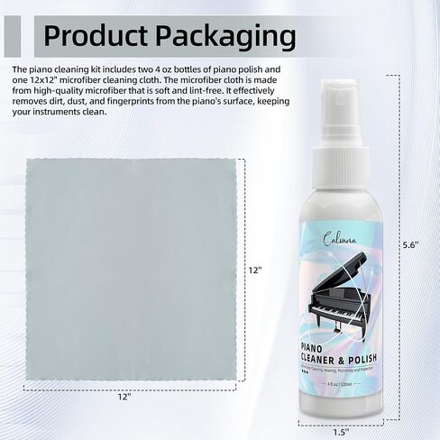 (2-Pack) 2-in-1 Piano Cleaner and Polish Kit, Includes 12x12 Microfiber Cleaning Cloth, Piano Accessories for Most Piano Surfaces, Grand Piano, Digital Piano, Baby Grand Piano, Violin, 4 OZ×2 in Saudi Arabia