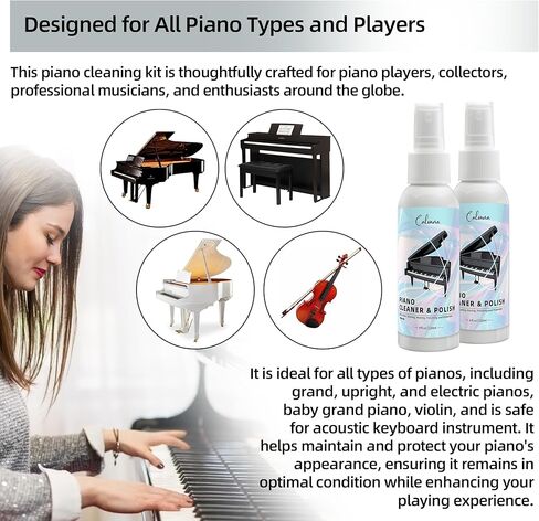 (2-Pack) 2-in-1 Piano Cleaner and Polish Kit, Includes 12x12 Microfiber Cleaning Cloth, Piano Accessories for Most Piano Surfaces, Grand Piano, Digital Piano, Baby Grand Piano, Violin, 4 OZ×2 in Saudi Arabia