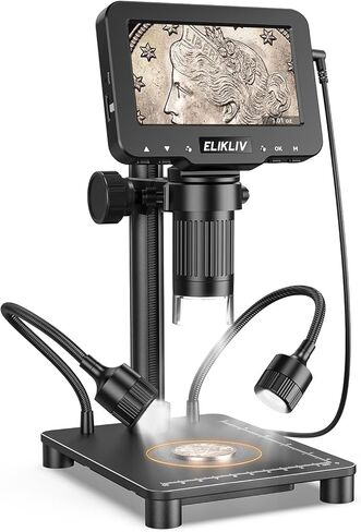 Elikliv Microscope with Weighing Scale, Digital Magnifier for Error Coins, Jewelry Magnifying Glass with Lights, 4.3" LCD Screen 12MP Camera 1080P Video USB PC View for Adults Collectors Supplies in Kuwait
