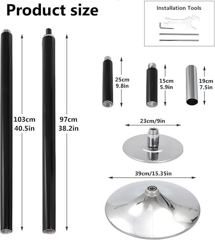 360° Spin Silicone Dance Pole Removable Stripper Pole Stripper Pole Fitness Gym Equipment for Home Fitness,Exercise,Bar,Gym,Party (Black) in Saudi Arabia