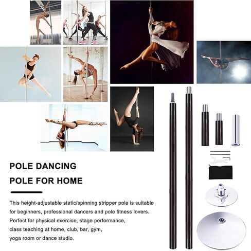360° Spin Silicone Dance Pole Removable Stripper Pole Stripper Pole Fitness Gym Equipment for Home Fitness,Exercise,Bar,Gym,Party (Black) in Saudi Arabia