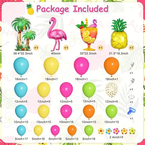 Ouddy Life 187Pcs Summer Tropical Balloons Garland Arch Kit, Hawaiian Luau Party Decorations, Hot-Pink Fruit Green Lake Blue Flamingo Coconut Tree Balloon for Beach Aloha Pool Birthday Baby Shower in Saudi Arabia