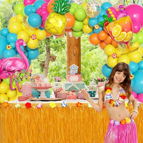 Ouddy Life 187Pcs Summer Tropical Balloons Garland Arch Kit, Hawaiian Luau Party Decorations, Hot-Pink Fruit Green Lake Blue Flamingo Coconut Tree Balloon for Beach Aloha Pool Birthday Baby Shower in Saudi Arabia
