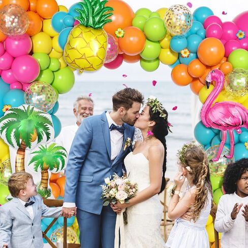 Ouddy Life 187Pcs Summer Tropical Balloons Garland Arch Kit, Hawaiian Luau Party Decorations, Hot-Pink Fruit Green Lake Blue Flamingo Coconut Tree Balloon for Beach Aloha Pool Birthday Baby Shower in Saudi Arabia