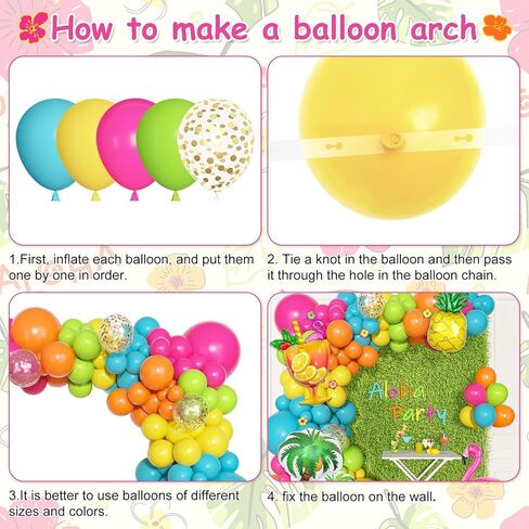 Ouddy Life 187Pcs Summer Tropical Balloons Garland Arch Kit, Hawaiian Luau Party Decorations, Hot-Pink Fruit Green Lake Blue Flamingo Coconut Tree Balloon for Beach Aloha Pool Birthday Baby Shower in Saudi Arabia