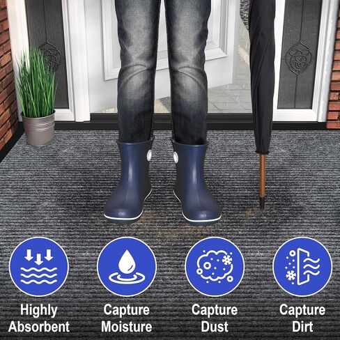 ToLanbbt 2' x 3' Front Door Mat Extra Large Commercial Industrial Rug Heavy Duty Outdoor Indoor Entryway Doormat Low Profile Welcome Entry Door Mat Non Slip Backing for Entrance Home Office, Gray in Kuwait