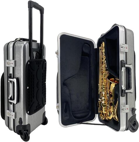 Alto Saxophone Case With Wheels,Carbon Fiber Alto Sax Case Trolley Bag with Music sheet bag,Handle/Shoulder Straps,Saxophone Accessories Carrying Bag in Kuwait