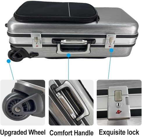 Alto Saxophone Case With Wheels,Carbon Fiber Alto Sax Case Trolley Bag with Music sheet bag,Handle/Shoulder Straps,Saxophone Accessories Carrying Bag in Kuwait