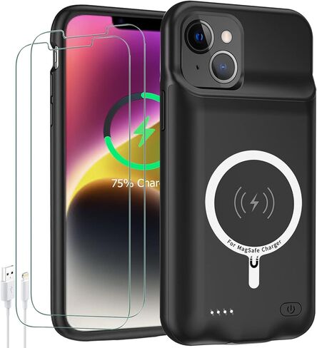 Battery Case for iPhone 12 Pro Max (6.7 inch) ,Upgraded10800mAh Rechargeable Portable Protective Extended Charger Case Wireless Charging Compatible with iPhone 12 Pro MaxCharging Case & Carplay-Black in Kuwait