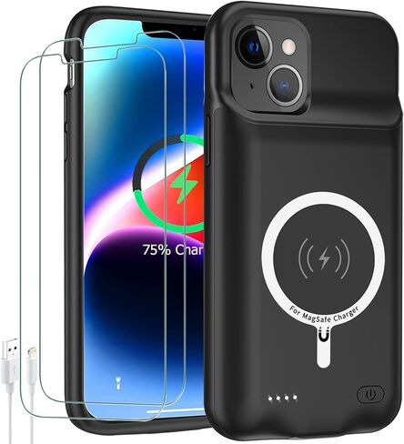 Battery Case for iPhone 12 Pro Max (6.7 inch) ,Upgraded10800mAh Rechargeable Portable Protective Extended Charger Case Wireless Charging Compatible with iPhone 12 Pro MaxCharging Case & Carplay-Black in Kuwait