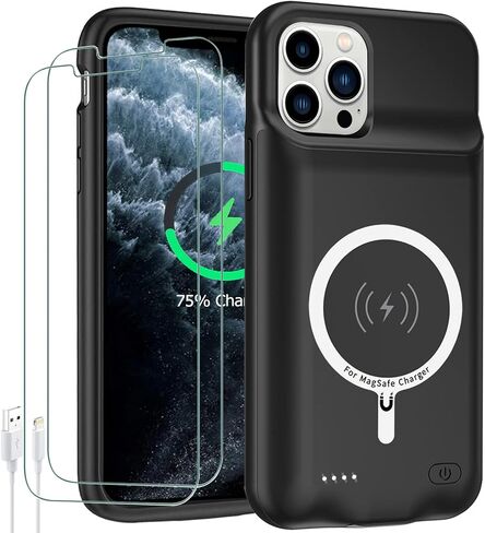 Battery Case for iPhone 12 Pro Max (6.7 inch) ,Upgraded10800mAh Rechargeable Portable Protective Extended Charger Case Wireless Charging Compatible with iPhone 12 Pro MaxCharging Case & Carplay-Black in Kuwait