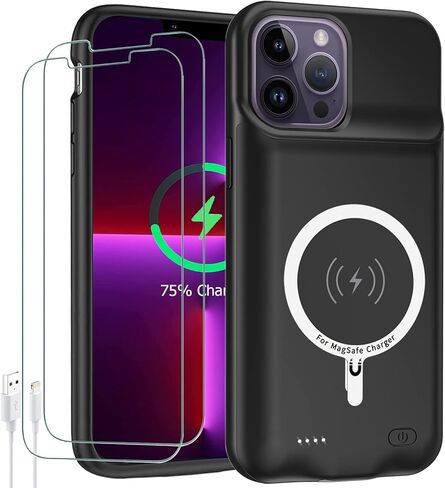 Battery Case for iPhone 12 Pro Max (6.7 inch) ,Upgraded10800mAh Rechargeable Portable Protective Extended Charger Case Wireless Charging Compatible with iPhone 12 Pro MaxCharging Case & Carplay-Black in Kuwait