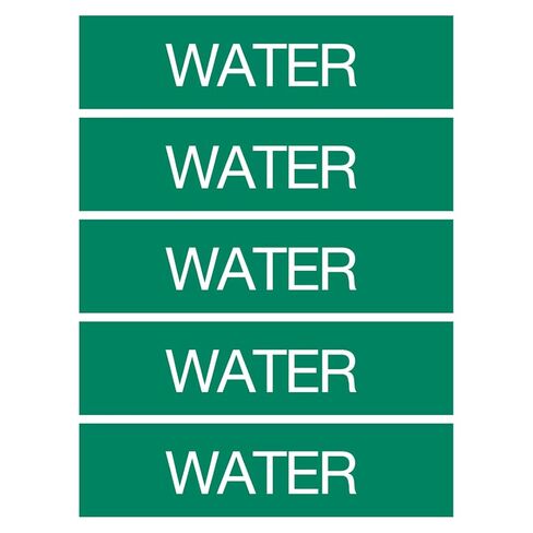 ComplianceSigns.com Water (White Legend On Green Background) Pipe Label Decal, 8x2 inch 5-Pack Vinyl for Pipe Markers in Saudi Arabia