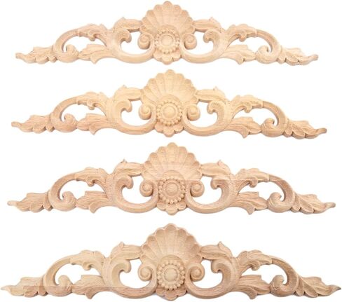 MUXSAM Wood Carved Appliques, 2-Pack Unpainted Wooden Carvings Decals Overlay Decorative Onlays for Walls Doors Cabinet Dresser Mantel Fireplace Bed Cupboard DIY Craft Project, 45x9cm/17.71"x3.54" in Kuwait