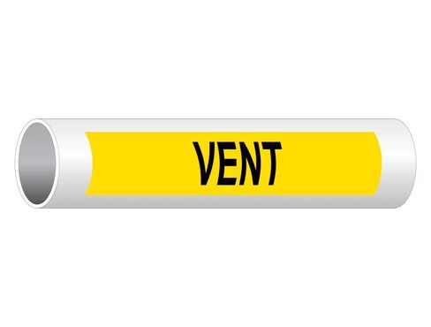 ComplianceSigns.com Vent (Black Legend On Yellow Background) Pipe Label Decal, 8x2 inch 5-Pack Vinyl for Pipe Markers Pipeline/Utility in Saudi Arabia