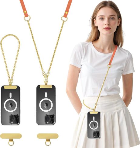 MoKo Phone Chain Crossbody, Metal Cell Phone Lanyard, Universal Phone Lanyard Strap for iPhone, Samsung, Most Smartphones, Phone Crossbody Strap × 1, Wrist Strap x 1, Lanyard Patches × 2, Silver in Kuwait