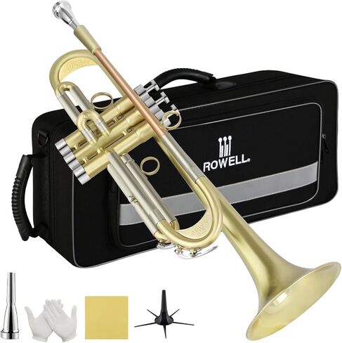 ROWELL Trumpet Standard Bb Trumpet Set Professional Trumpets Brass Trumpets for Beginners with Deluxe Hand Case,Gloves,7C Mouthpiece (Antique Finished) in Kuwait