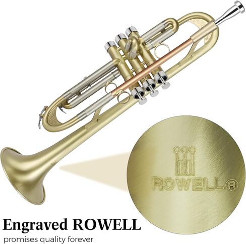 ROWELL Trumpet Standard Bb Trumpet Set Professional Trumpets Brass Trumpets for Beginners with Deluxe Hand Case,Gloves,7C Mouthpiece (Antique Finished) in Kuwait
