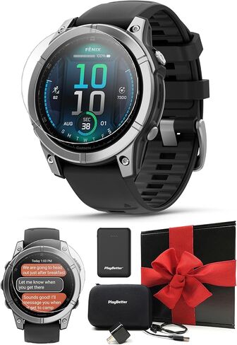 Playbetter Garmin Fenix ​​E (Slate Gray Steel/Black) Premium Multisport GPS Smartwatch Box Bundle - شاشة AMOLED ، شاحن محمول طويل للبطارية ، واقيات شاشة عالية الدقة ، محول ، حالة in Kuwait