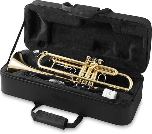 Ashthorpe Standard Bb Trumpet with Gold Brass Finish - Includes Case, Mouthpiece, Gloves, Cleaning Cloth, Valve Oil in Kuwait