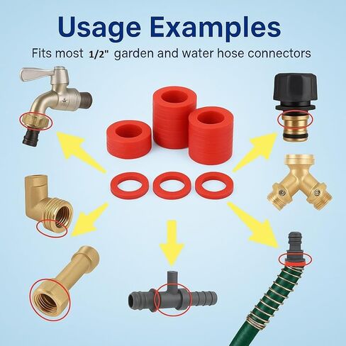 10-Pack 1/2 Inch Garden Hose Washers – Heavy Duty Red Rubber Flat Gaskets & O-Rings for Garden Hose Fittings, Leak-Proof and Reusable in Saudi Arabia