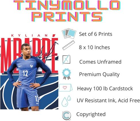 مجموعة لوحات فنية جدارية لكرة القدم من TinyMollo، 6 مطبوعات أساطير رياضية غير مؤطرة مقاس 8 × 10 مع ميسي ورونالدو ونيمار ومبابي لغرفة الأولاد، وديكور غرفة نوم الأطفال in Kuwait