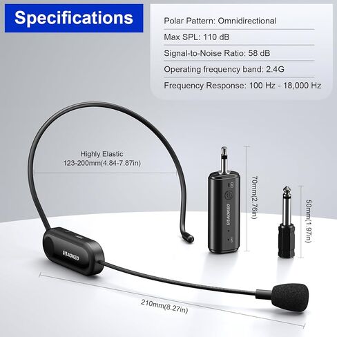 Aokeo Wireless Microphone Headset, UHF Wireless Headset Mic System, 160ft Range in Kuwait