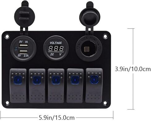 Veemoon Combination Rocker Switch Panel 5-Gang 12v 24v with Dual USB 3.1a Charger for Boat Rv Yacht Electrical Control and Modification in Saudi Arabia