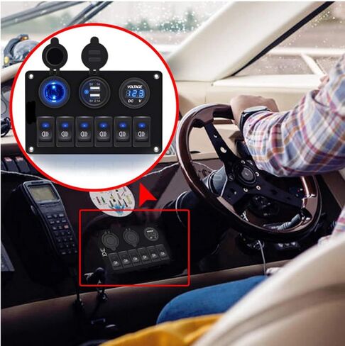 Veemoon Combination Rocker Switch Panel 5-Gang 12v 24v with Dual USB 3.1a Charger for Boat Rv Yacht Electrical Control and Modification in Saudi Arabia