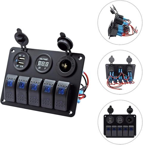 Veemoon Combination Rocker Switch Panel 5-Gang 12v 24v with Dual USB 3.1a Charger for Boat Rv Yacht Electrical Control and Modification in Saudi Arabia