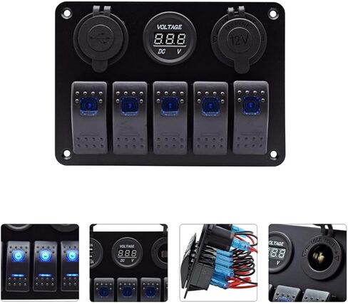 Veemoon Combination Rocker Switch Panel 5-Gang 12v 24v with Dual USB 3.1a Charger for Boat Rv Yacht Electrical Control and Modification in Saudi Arabia